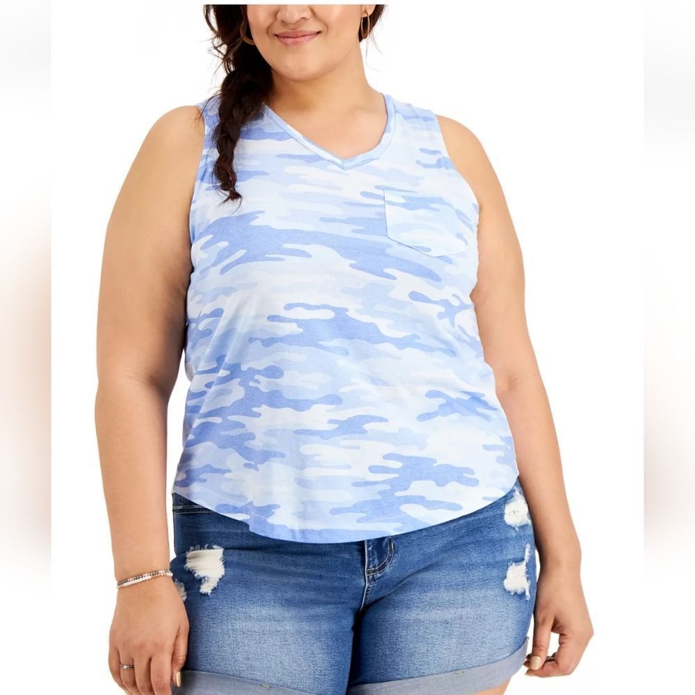 Style & Co V-Neck Pocket Tank Top sz 0X